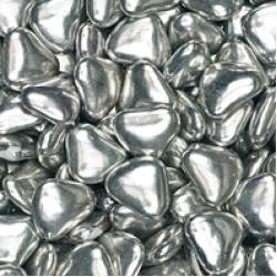 Metallic Silver Chocolate Heart Dragees (3cm) - 1 kg box 