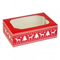 Red Christmas Cupcake Box and Insert - Holds 6 Cakes