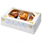 Blue Christmas Muffin Box and Insert - Holds 6 Cakes